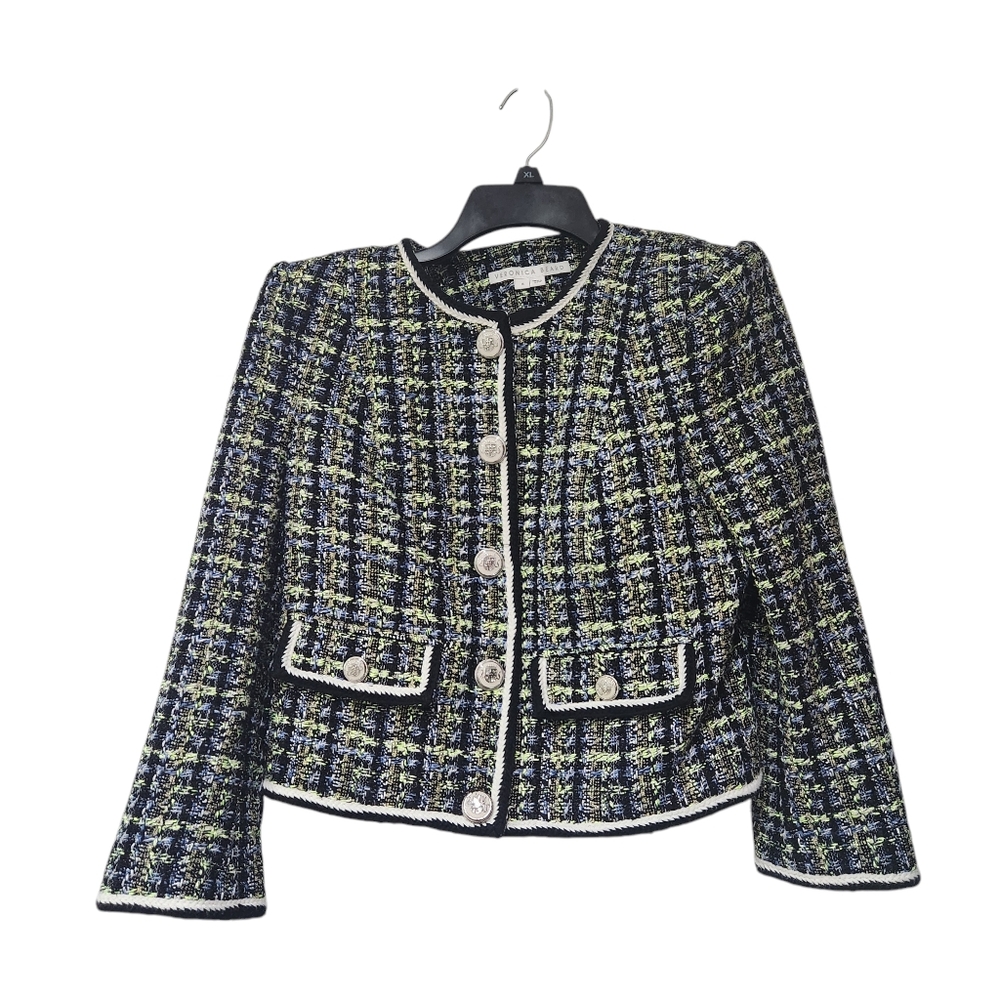 Veronica Beard Ceres Tweed Jacket in Navy Chartreuse size 6 - Picture 7 of 14